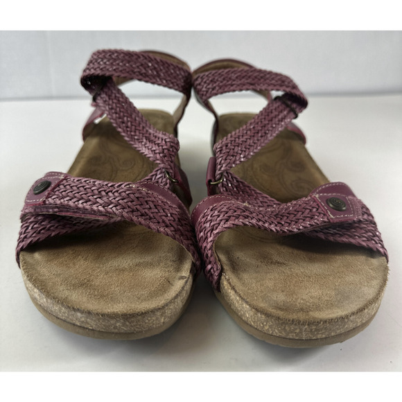 Taos Trulie Sandal Strappy Cork Wedge Leather Suede Cranberry Womens Size 8-8.5 - Picture 13 of 15
